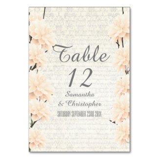 Pretty pale peach floral flower blossom wedding table cards