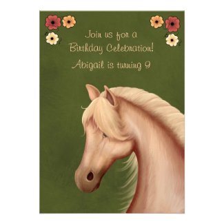 Pretty Palomino and Flowers Horse Birthday Invite