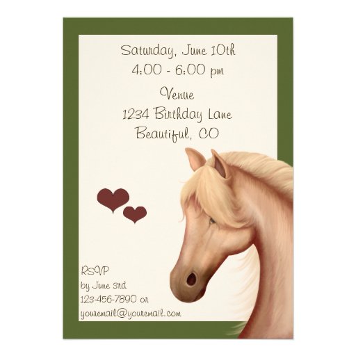 Pretty Palomino Horse Birthday Invitation ~ Girls