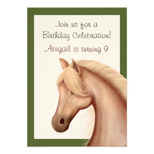 Pretty Palomino Horse Birthday Invitation ~ Girls