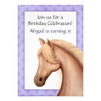 Pretty Palomino Horse Purple Birthday Invitation