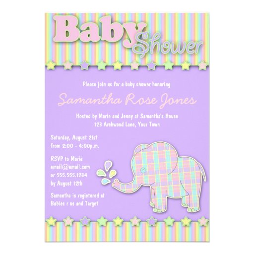 Pretty Pastel Elephant Baby Shower Personalized Invite