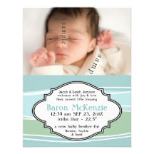 Pretty Pastel New Baby BOY with birth photo Personalized Invites