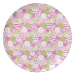 Pretty Pastel Pink Green Patchwork Quilt Design Party Plates
