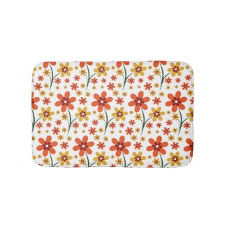 Pretty Pattern Orange Yellow Flowers On White Bath Mats