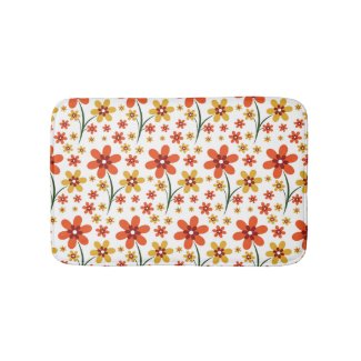 Pretty Pattern Orange Yellow Flowers On White Bath Mats