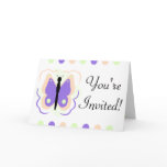 Pretty Peach And Purple Butterfly Invitation Cards