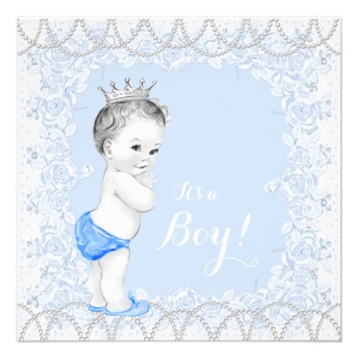 Pretty Pearl Baby Blue Baby Shower Custom Invites