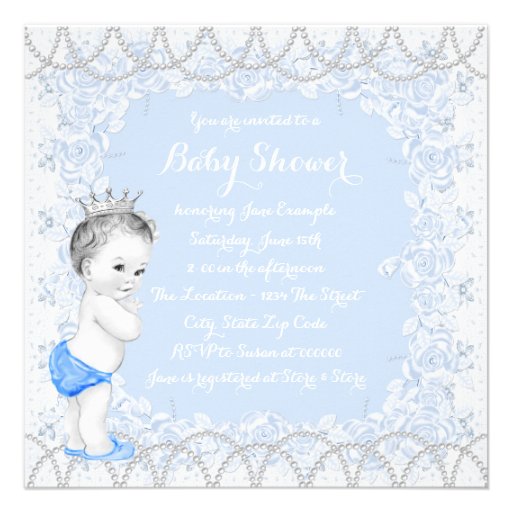 Pretty Pearl Baby Blue Baby Shower Custom Invites