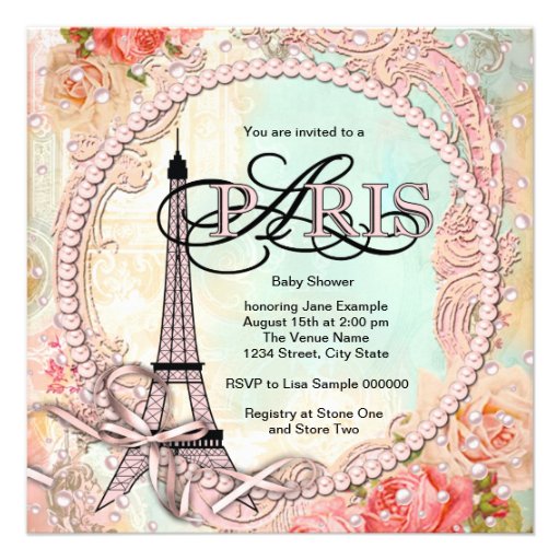 Pretty Pearls Pink Paris Baby Shower Personalized Invitations