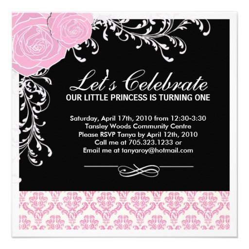 Pretty Pink and Black Birthday Party Invitation