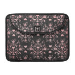 pretty pink and black hearts girly damask pattern macbook pro sleeves