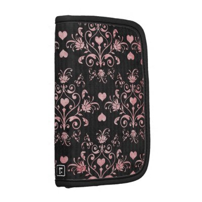 pretty pink and black hearts girly damask pattern planners Rickshaw_folio