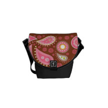 Pretty Pink and Brick Red Paisley Pattern Messenger Bag