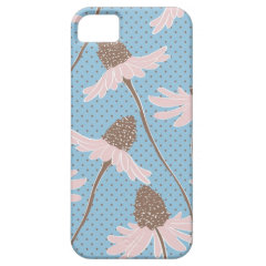 Pretty Pink and Brown Floral Pattern on Blue iPhone 5 Covers