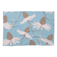 Pretty Pink and Brown Floral Pattern on Blue Hand Towels