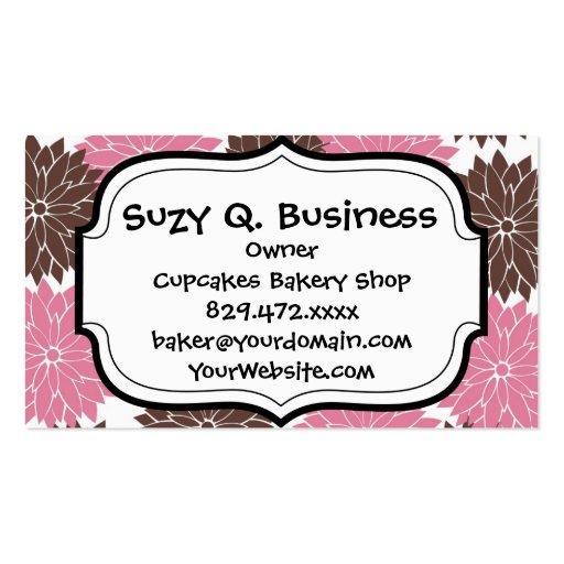 Pretty Pink and Brown Flower Blossoms Floral Print Business Cards (front side)
