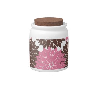 Pretty Pink and Brown Flower Blossoms Floral Print Candy Dish