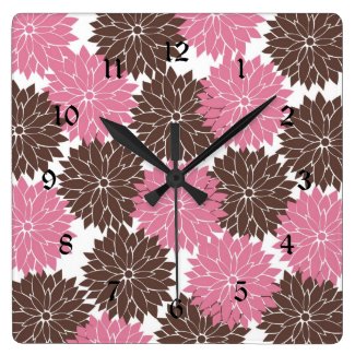 Pretty Pink and Brown Flower Blossoms Floral Print Wallclocks