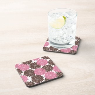 Pretty Pink and Brown Flower Blossoms Floral Print Drink Coaster