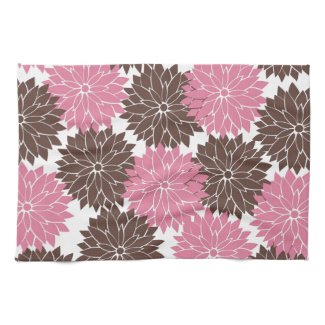 Pretty Pink and Brown Flower Blossoms Floral Print Hand Towels