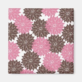 Pretty Pink and Brown Flower Blossoms Floral Print Refrigerator Magnet