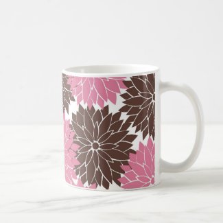 Pretty Pink and Brown Flower Blossoms Floral Print Coffee Mugs