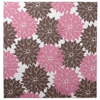 Pretty Pink and Brown Flower Blossoms Floral Print Cloth Napkins