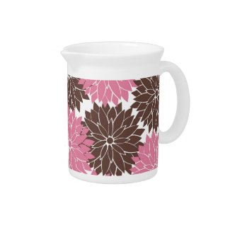 Pretty Pink and Brown Flower Blossoms Floral Print Pitchers
