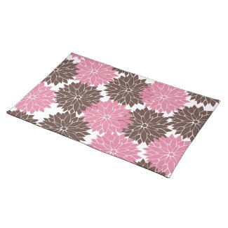 Pretty Pink and Brown Flower Blossoms Floral Print Place Mats