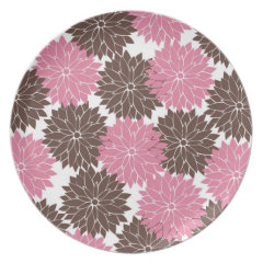 Pretty Pink and Brown Flower Blossoms Floral Print Dinner Plates