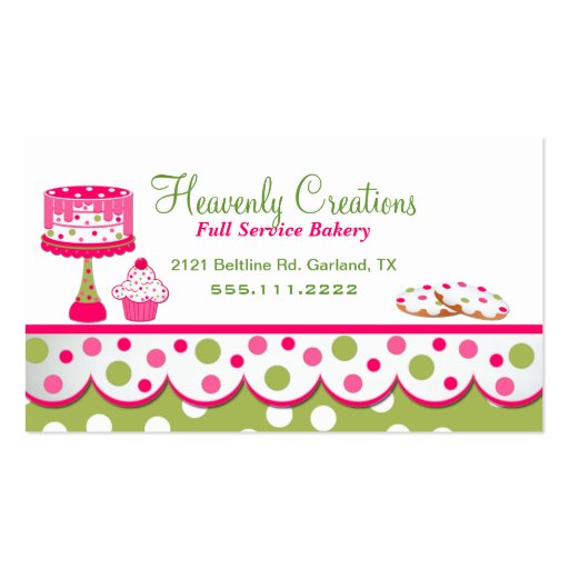 Pretty Pink and Green Bakery Business Card (front side)