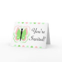 Pretty Pink And Green Butterfly Baby Shower Invitation