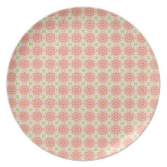 Pretty Pink and Green Circle Mandala Pattern Plates