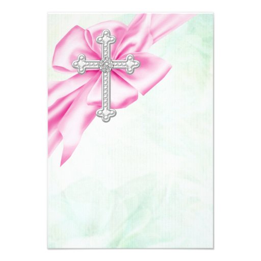 Pretty Pink and Green First Communion Invitation