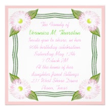 Pretty Pink and Green Floral Birthday Invitation