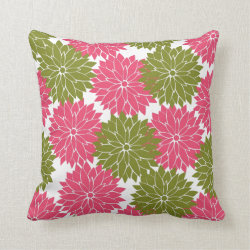 Pretty Pink and Green Flower Blossoms Floral Print Throw Pillow