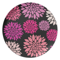 Pretty Pink and Purple Flowers on Black Dinner Plates