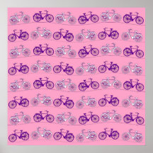Pretty Pink and Purple Vintage Bicycle Bikes Print