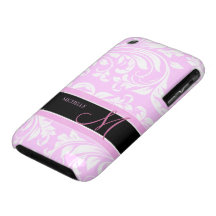 Pretty Pink and White Damasked with monogram Case-Mate iPhone 3 Case