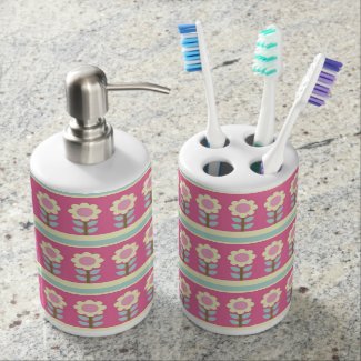 Pretty Pink and White Flowers Bathroom Set