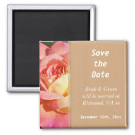 Pretty pink and yellow rose flower  save the date fridge magnets