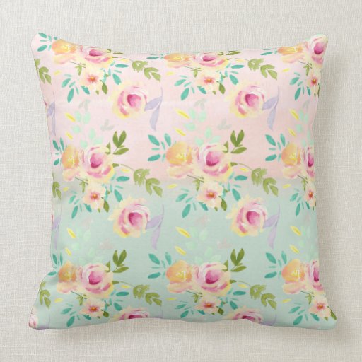 Pretty Pink and Yellow Watercolor Floral Throw Pillow Zazzle