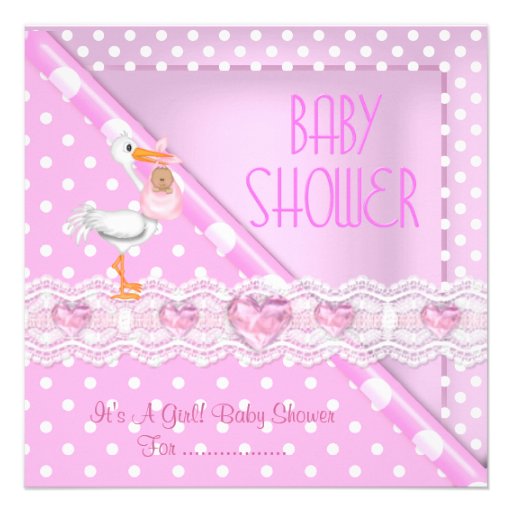 Pretty Pink Baby Shower Girl Baby Polka Dots Invite (front side)