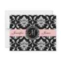 Pretty Pink Black Damask Monogram Save the Date invitation