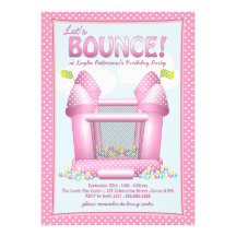 Pretty Pink Bouncy House Birthday Party Invitation