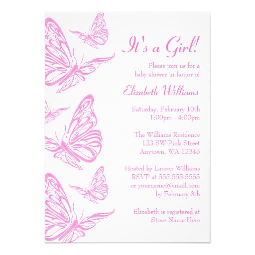 Pretty Pink Butterfly Baby Shower Invitations