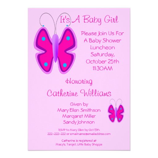 Pretty Pink Butterfly It's A Baby Girl Shower Custom Invitation