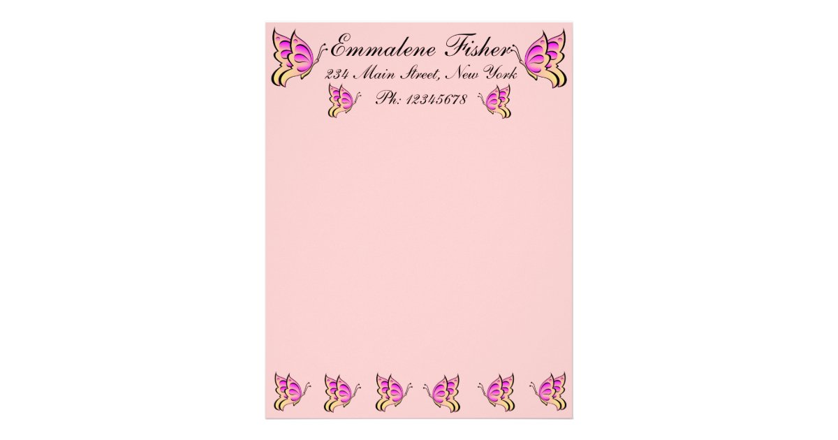 pretty pink butterfly letterhead zazzle pretty letterhead