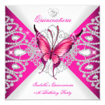 Pretty Pink Butterfly Tiara Quinceanera 15th Party Card